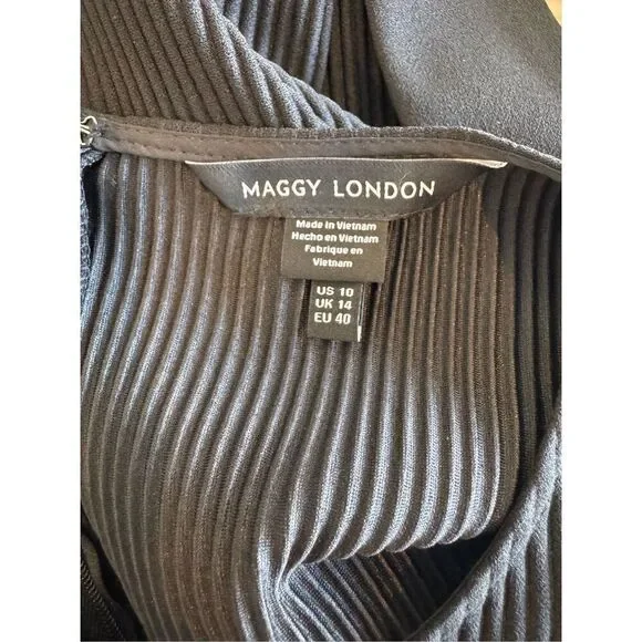 Maggy London Maeva Midi Dress Black Pleated Crepe Funeral Career Work 10 NWT - Picture 6 of 7